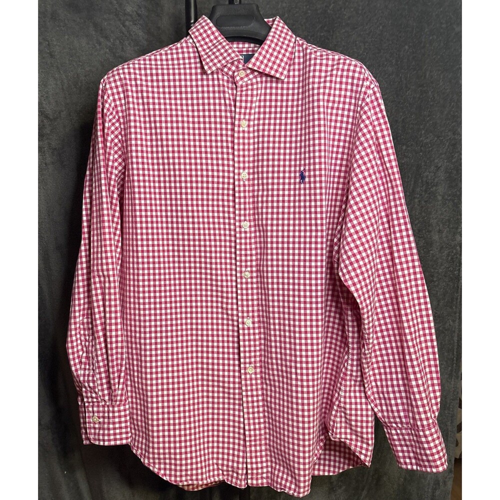 Polo Ralph Lauren Check Plaid Shirt Mens 17 1/2  Button-Down Preppy Red - Picture 2 of 9